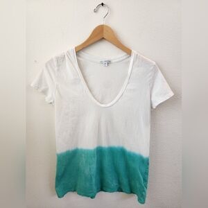 Standard James Perse Women's Tee Short Sleeve White Green Ombre Large Size 3